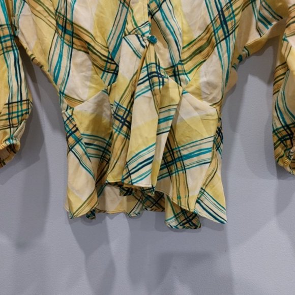 Aritzia Le Fou Wilfred Jazz Peplum Blouse Firefly Teal Silk Size Small - Picture 4 of 9